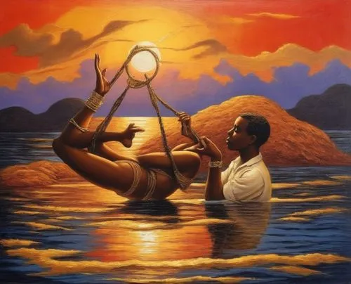 el salvador dali,african art,orishas,indigenous painting,oshun,khokhloma painting,obatala,oil painting on canvas,umoja,pescadores,afrofuturism,pescador,libolo,man at the sea,thyagaraja,emancipation,seacology,surrealist,kemet,art painting,Illustration,Realistic Fantasy,Realistic Fantasy 21