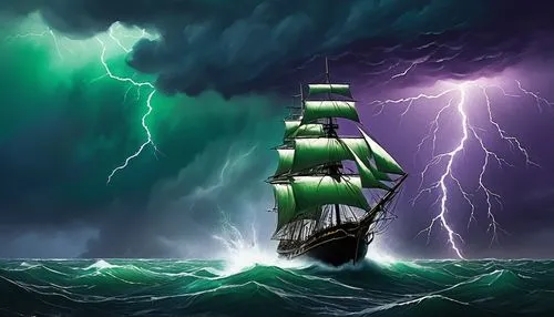 sea sailing ship,green sail black,sail ship,sailing ship,ghost ship,galleon,tallship,sea storm,arklow wind,fantasy picture,stormbringer,barquentine,caravel,sea fantasy,sailing ships,three masted sailing ship,sailer,merchantman,privateering,windjammer,Conceptual Art,Daily,Daily 32