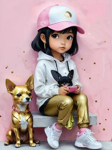 kids illustration,girl with dog,fashion dolls,girl sitting,trainers,artist doll,playmobil,monchhichi,lux,designer dolls,mary-gold,trainer,fashion doll,toy manchester terrier,funko,girl with bread-and-butter,girl wearing hat,fashionable girl,cute cartoon character,chihuahua,Conceptual Art,Fantasy,Fantasy 03