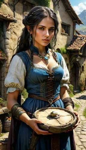 woman holding pie,townsfolk,belle,scotswoman,nelisse,isabela,girl with bread-and-butter,troubador,fraulein,sse,rosaria,ciri,ariela,fanciulla,shepherdess,jolliet,troubadour,galuten,innkeeper,dirndl,Conceptual Art,Fantasy,Fantasy 16