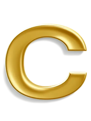 Golden letter C, 3D metallic material, smooth reflective surface, curved shape, modern font style, bold design, solo, centered composition, soft focus, white background, natural lighting, high contras