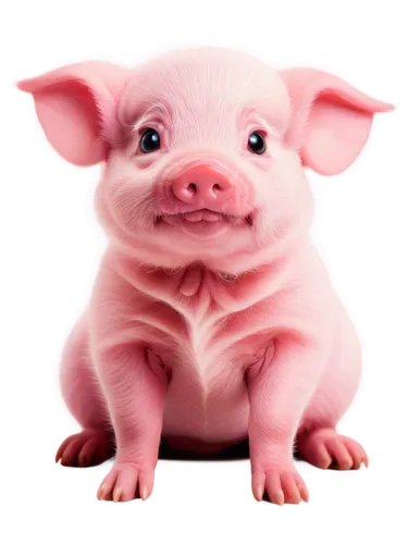 Cute piglet, round bottom, fluffy fur, pink skin, tiny legs, curly tail, sitting posture, adorable facial expression, shiny eyes, soft focus, warm lighting, pastel color tone, 3/4 composition.,pig,kaw