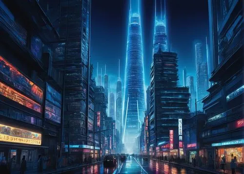 cybercity,metropolis,shanghai,cyberpunk,guangzhou,city at night,shinjuku,coruscant,futuristic,dystopian,cityscape,futuristic landscape,cybertown,mongkok,tokyo city,cityzen,kabukiman,kowloon,fantasy city,bladerunner,Illustration,Japanese style,Japanese Style 14