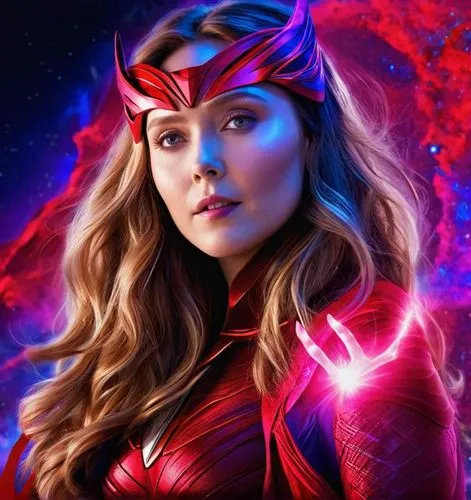 Elizabeth Olsen as Scarlet Witch ,scarlet witch,captain marvel,wanda,fantasy woman,red super hero,superhero background,goddess of justice,star mother,cg artwork,head woman,avenger,wonderwoman,monsoon 