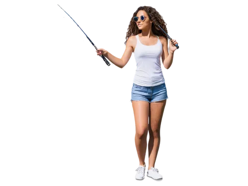 string trimmer,fishing rod,jumping rope,skipping rope,majorette (dancer),woman holding gun,selfie stick,girl with gun,baton twirling,jump rope,girl on a white background,ski pole,walking stick,microphone stand,3d stickman,flautist,violin woman,javelin throw,casting (fishing),rope skipping,Illustration,Japanese style,Japanese Style 13