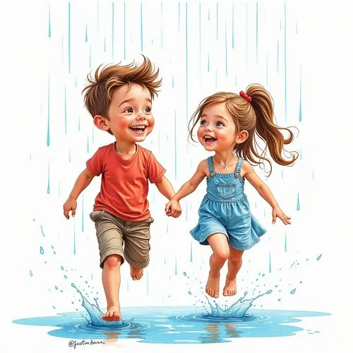 cute cartoon image,barish,little boy and girl,girl and boy outdoor,kids illustration,donsky