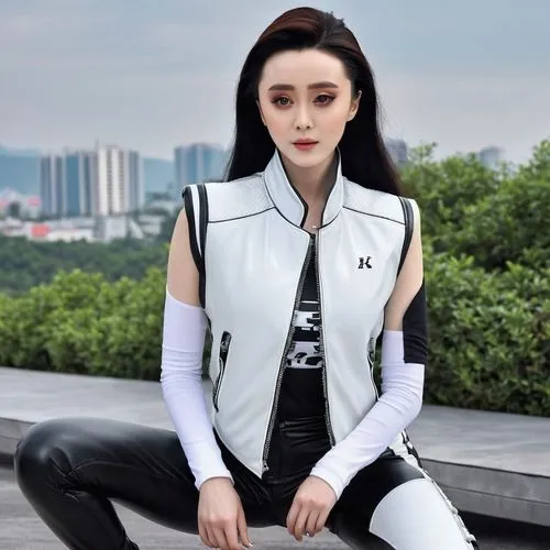 范冰冰，白色运动背心，黑色皮裤，跪着,yifei,xiuqiong,jiaqi,xiaojie,yujie,qiong,sittichai,yingjie,daqian,xiaoqing,xiaofei,zhaowen,xuhui,ziyi,xiaoqiu,xueqian,linghui,xiaoli,tonghe,xianwen,Photography,General,Realistic