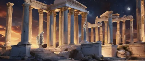 columns,pillars,greek temple,celsus library,acropolis,ancient greek temple,ephesus,ancient city,three pillars,marble palace,the ancient world,caesars palace,roman columns,petra,caesar's palace,necropolis,artemis temple,vittoriano,caesar palace,rome night,Conceptual Art,Fantasy,Fantasy 23