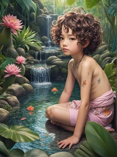 water nymph,donsky,naiad,heatherley,lachapelle,girl in the garden,Illustration,Realistic Fantasy,Realistic Fantasy 15