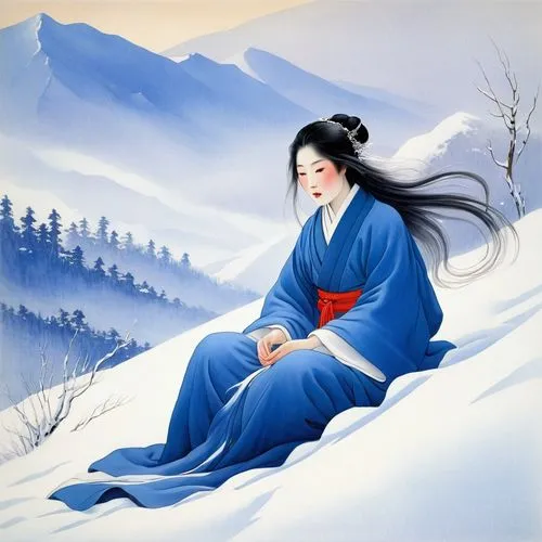 kunqu,longmei,suit of the snow maiden,seimei,wangmo,hanfu,guqin,nichiren,japanese art,uemura,harumafuji,daiyu,cool woodblock images,daoism,maiko,geisha girl,geiko,norbu,snow scene,shunju,Illustration,Japanese style,Japanese Style 21