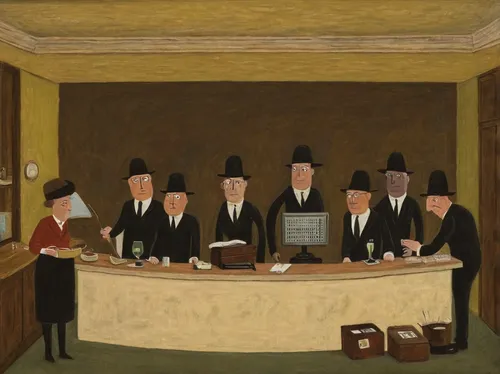 barrister,receptionists,jury,board room,seven citizens of the country,boardroom,bank teller,banker,contemporary witnesses,lawyers,the dining board,the coffee shop,braque francais,grant wood,civil servant,men sitting,sideboard,music society,the conference,black table,Art,Artistic Painting,Artistic Painting 02