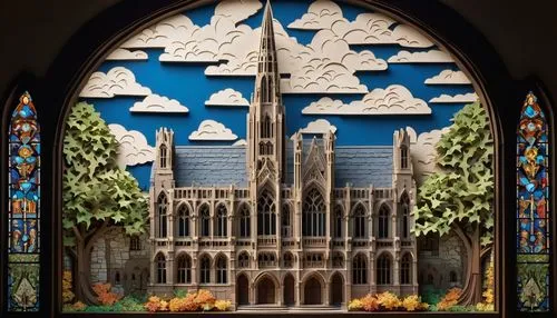 stained glass window,stained glass windows,stained glass,delft,diorama,gothic church,panel,church window,church windows,orensanz,pcusa,presbyterian,tabernacle,notredame,sagrada,gaudi,display panel,altarpiece,nidaros cathedral,pipe organ,Unique,Paper Cuts,Paper Cuts 10