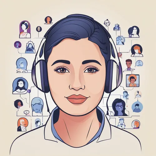 women in technology,spotify icon,headset profile,girl with speech bubble,vector illustration,vector people,digital identity,nepali npr,wireless headset,telephone operator,vector art,speech icon,bluetooth icon,the listening,virtual identity,listeners,social media icon,headset,icon set,vector graphic,Illustration,American Style,American Style 05