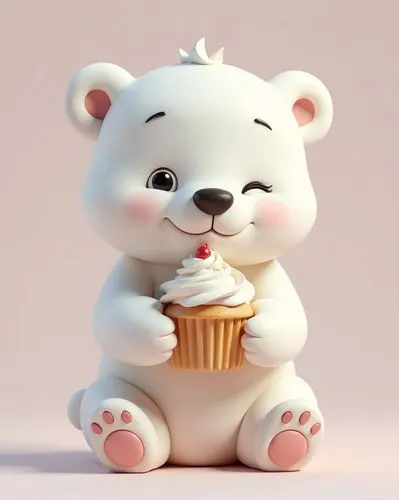 a cute soft white polar bear having a cream topping cupcake, simple background, most detailed, 8k








































,a small white polar bear holding a cupcake,3d teddy,cute bear