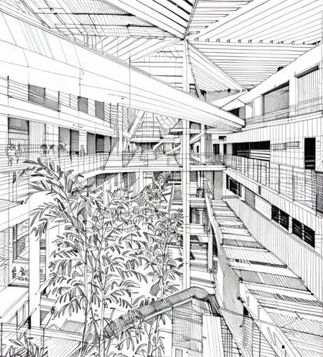 wireframe,wireframe graphics,office line art,kirrarchitecture,archidaily,line drawing,japanese architecture,geometric ai file,school design,panopticon,arq,frame drawing,multi-storey,daylighting,archit