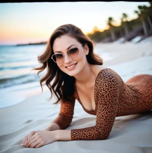 beautiful brunette wearing sunglasses laying on beach at sunset,beach background,oreiro,giada,shailene,bareilles,sonrisa