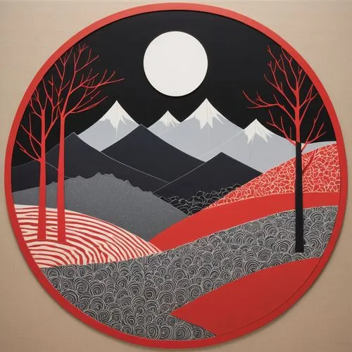 sasagawa,hiromasa,cool woodblock images,japanese art,yamanashi,landscape red,Illustration,Abstract Fantasy,Abstract Fantasy 08