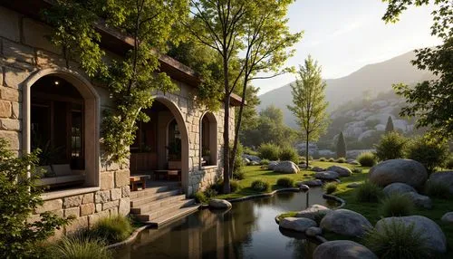 cryengine,rivendell,riverwood,riftwar,sansar,render,house in the mountains,crytek,theed,mountain settlement,house in mountains,gondolin,streamside,rendered,oberland,streamwood,alpine village,3d rendered,elven forest,netherwood