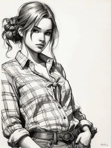 cowboy plaid,clementine,girl with gun,girl with a gun,girl drawing,cowgirl,countrygirl,girl sitting,pencil drawings,buffalo plaid bear,pencil drawing,girl portrait,buffalo plaid paper,farm girl,buffalo plaid,cowgirls,woman holding gun,jessamine,young woman,game drawing,Conceptual Art,Fantasy,Fantasy 10