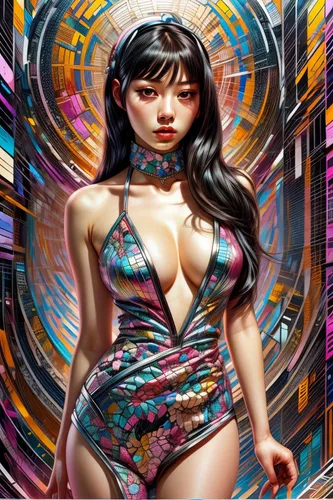 asian vision,asian woman,oriental girl,psychedelic art,digiart,prismatic,neon body painting,asia,world digital painting,disco,asian girl,capsule-diet pill,neo-burlesque,aura,geometric body,asia girl,biomechanical,retro woman,korean,anime 3d