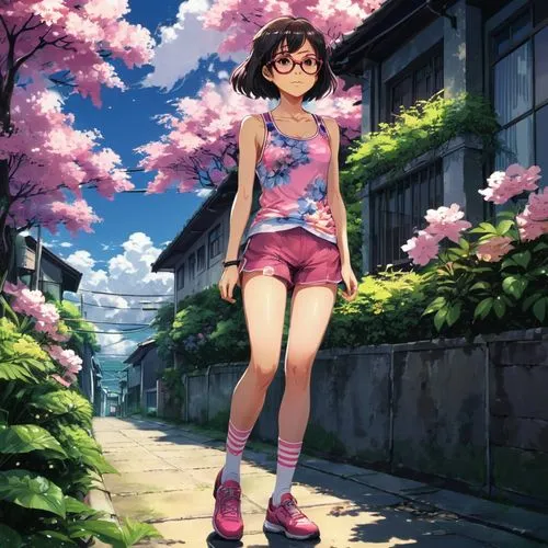 japanese sakura background,sakura background,anime japanese clothing,megumi,monogatari,sakura florals,Illustration,Japanese style,Japanese Style 11