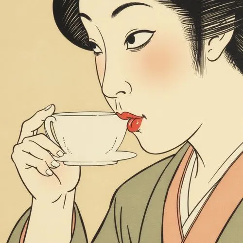 uemura,japanese tea,utamaro,tea ceremony,woman drinking coffee,geiko