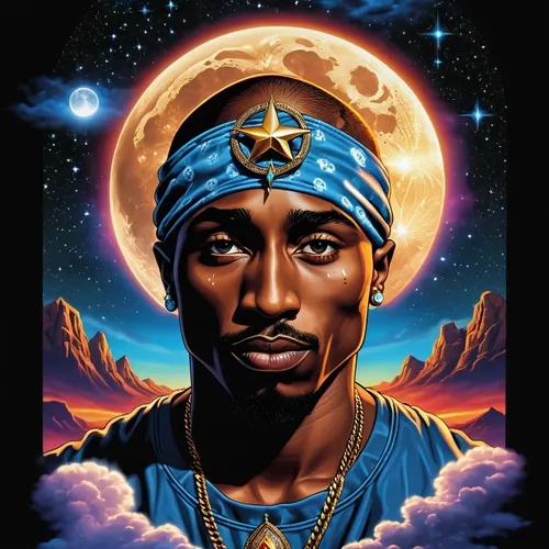 High detailed photo realistic hologram futuristic sunset tupac world in a tear drop cloud nebula precious moments t-shirt emblem looney toon gangster timelord howling at moon with star tribal shape su