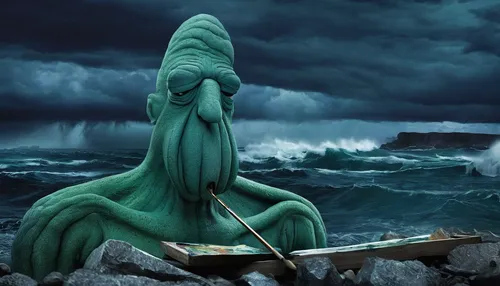 poseidon,sea god,god of the sea,poseidon god face,sea monsters,the people in the sea,seafarer,calamari,a sinking statue of liberty,whaler,neptune,inisheer,kraken,sea storm,stormy sea,man at the sea,the wind from the sea,photo manipulation,north atlantic,stone balancing,Photography,Black and white photography,Black and White Photography 07