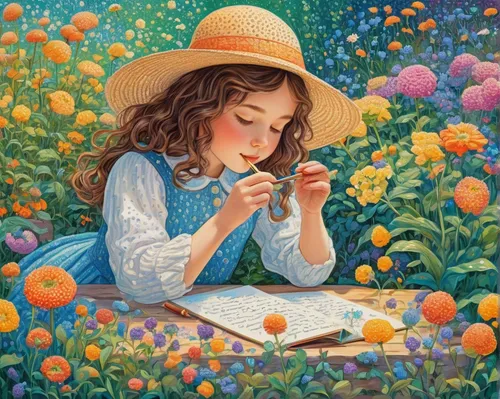 girl picking flowers,little girl reading,picking flowers,flower painting,girl in flowers,girl picking apples,carnation coloring,sunflower coloring,girl studying,girl in the garden,child with a book,color pencils,colour pencils,cloves schwindl inge,the garden marigold,meticulous painting,carol colman,colourful pencils,girl with bread-and-butter,painting eggs,Conceptual Art,Daily,Daily 31