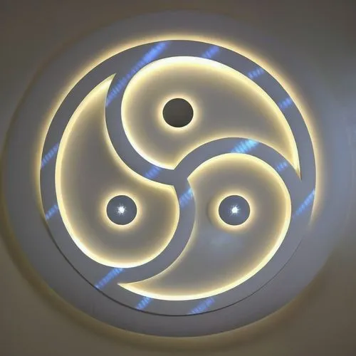 Gypsum decoration in the ceiling of a room with hidden LED lighting the ceiling,a ceiling light with two circles on it,ceiling light,ceiling lamp,wall light,wall lamp,plasma lamp,ceiling lighting