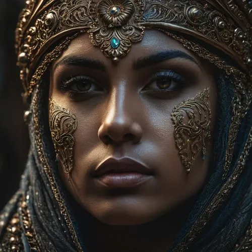 warrior woman,cleopatra,ancient egyptian girl,arabian,fantasy portrait,priestess,indian woman,female warrior,woman portrait,arab,mystical portrait of a girl,sorceress,woman face,artemisia,egyptian,indian bride,the enchantress,adornments,headdress,regard,Photography,General,Fantasy