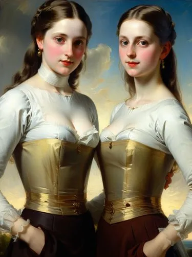 dossi,cuirasses,two girls,milkmaids,noblewomen,glorias