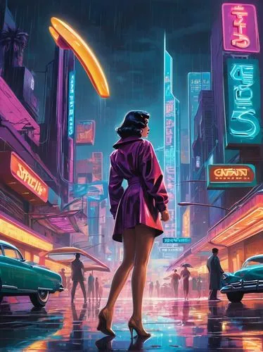 cyberpunk,bladerunner,futurepop,neons,welin,pedestrian,Illustration,Retro,Retro 12