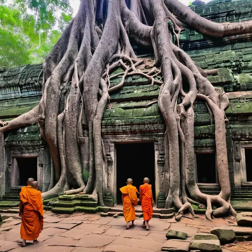 Monks at Ta Prohm, Maison Polanka Review, Siem Reap,angkor,siem reap,angkor wat temples,cambodia,the roots of trees,tree and roots,chiang mai,bodhi tree,phra nakhon si ayutthaya,buddhists monks,ayutth