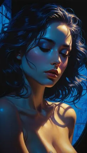 blue enchantress,blue painting,digital painting,world digital painting,blue moon,sci fiction illustration,blue moon rose,moonlit night,deep blue,moonlit,siren,midnight blue,cobalt blue,mermaid background,light of night,fantasy portrait,blue rose,fantasy art,fantasy woman,mermaid vectors,Illustration,Realistic Fantasy,Realistic Fantasy 03