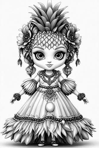 a person that is holding a baseball bat,cloth doll,cixi,crinoline,oiran,barong,noblewoman,Design Sketch,Design Sketch,Black and white Comic