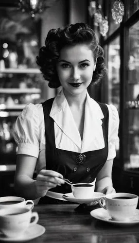 waitress,woman drinking coffee,woman at cafe,vintage woman,waitresses,waitressing,hostesses,barista,vintage girl,vintage women,retro woman,cigarette girl,girl in the kitchen,women at cafe,baristas,retro women,coffee background,coffeehouses,hostess,pouring tea,Photography,Black and white photography,Black and White Photography 08