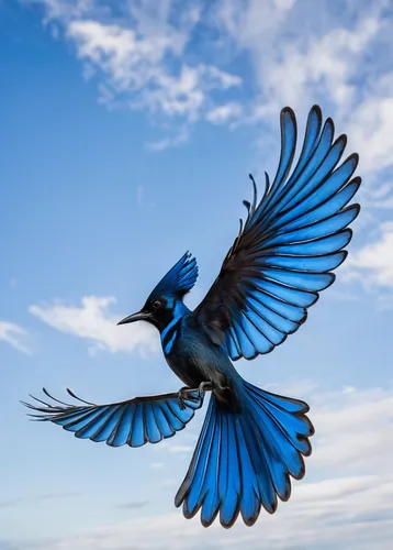 Steller's-Jay-in-flight-sky-wide-angle-web.jpg,steller s jay,blue jay,bird in flight,bluejay,blue bird,bird flying,belted kingfisher,blue wren,giant kingfisher,eurasian magpie,scrub jay,western bluebi