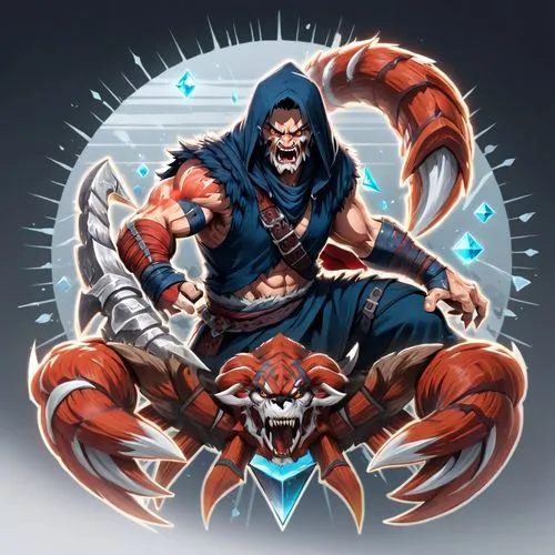 a demon with blue hair and a sword,golias,draven,senilagakali,kayn,kaido,guangzhao,Anime,Anime,General