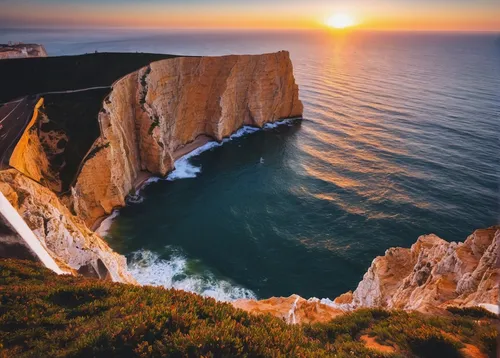 Beauty In Nature Cliff Day Destination Holiday Mountain Nature Nature Nazare Portugal Nazaré  Ocean View On The Edge Orange Outdoors Rock Scenics Sky And Clouds Standing Sunset Tranquility Travel Dest