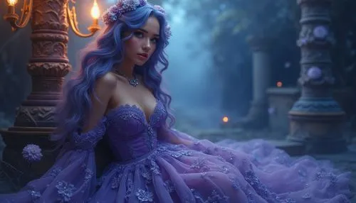 megara,rapunzel,blue enchantress,fairy queen,fantasy picture,faery,violet head elf,faerie,fairy tale character,la violetta,enchanting,violetta,cinderella,the enchantress,purple lilac,faires,violette,precious lilac,violaceous,liliana,Photography,General,Realistic