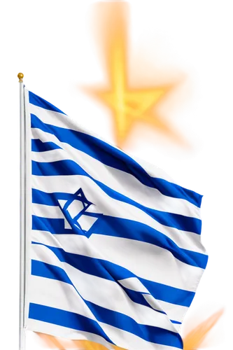 Israel flag, waving in wind, blue and white stripes, Star of David, national symbol, solo, detailed texture, realistic, bright sunlight, panoramic view, cinematic composition, shallow depth of field.,