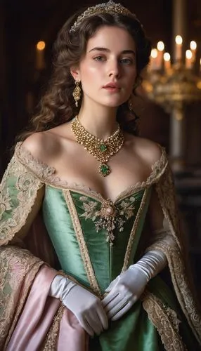 Isabelle de Merteuil, French aristocrat, elegant lady, 25yo, porcelain skin, subtle freckles, dark brown hair, soft curls, piercing green eyes, light pink lips, slender fingers, delicate hands, white 