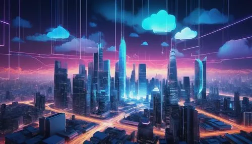 Cloud Enterprise Architecture, modern skyscraper, cityscape, glass windows, steel structure, abstract shapes, futuristic design, 3D rendering, low-angle shot, dramatic lighting, misty atmosphere, nigh