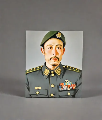 A bald man in a military uniform.,choi kwang-do,digital photo frame,xiangwei,rou jia mo,wall plate,pla,cd cover,luo han guo,helmet plate,nurungji,ho chi minh,cao lầu,nước chấm,military person,soldier'