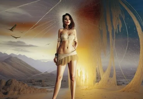 inanna,fantasy picture,asherah,mythographer,fantasy art,dawnstar,mythography,transmigration,dematerialization,photo manipulation,hesperides,photomanipulation,qabalah,promethea,image manipulation,barsoom,inviolate,sci fiction illustration,ashtar,fantasy woman,Illustration,Realistic Fantasy,Realistic Fantasy 25