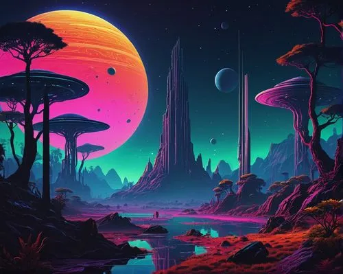 alien planet,alien world,mushroom landscape,futuristic landscape,lunar landscape,fantasy landscape,Conceptual Art,Sci-Fi,Sci-Fi 12