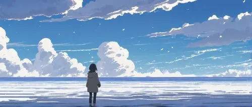 the horizon,blue sky,summer sky,salt flat,the endless sea,cloudless,atmosphere,fragrant snow sea,lone,world end,blue sky clouds,dream world,earth rise,snow fields,clouds - sky,salt-flats,ocean,longing,blue sky and clouds,winter background,Conceptual Art,Fantasy,Fantasy 01