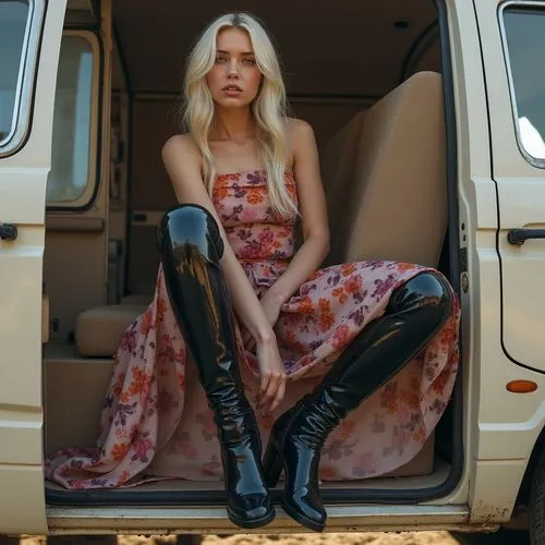 jumpsuit,tereshchuk,floral,cowboy boots,pyper,cross legged