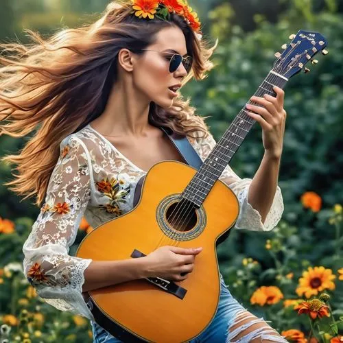 guitar,guitarra,flamenca,playing the guitar,girl in flowers,acoustic guitar,Photography,General,Realistic